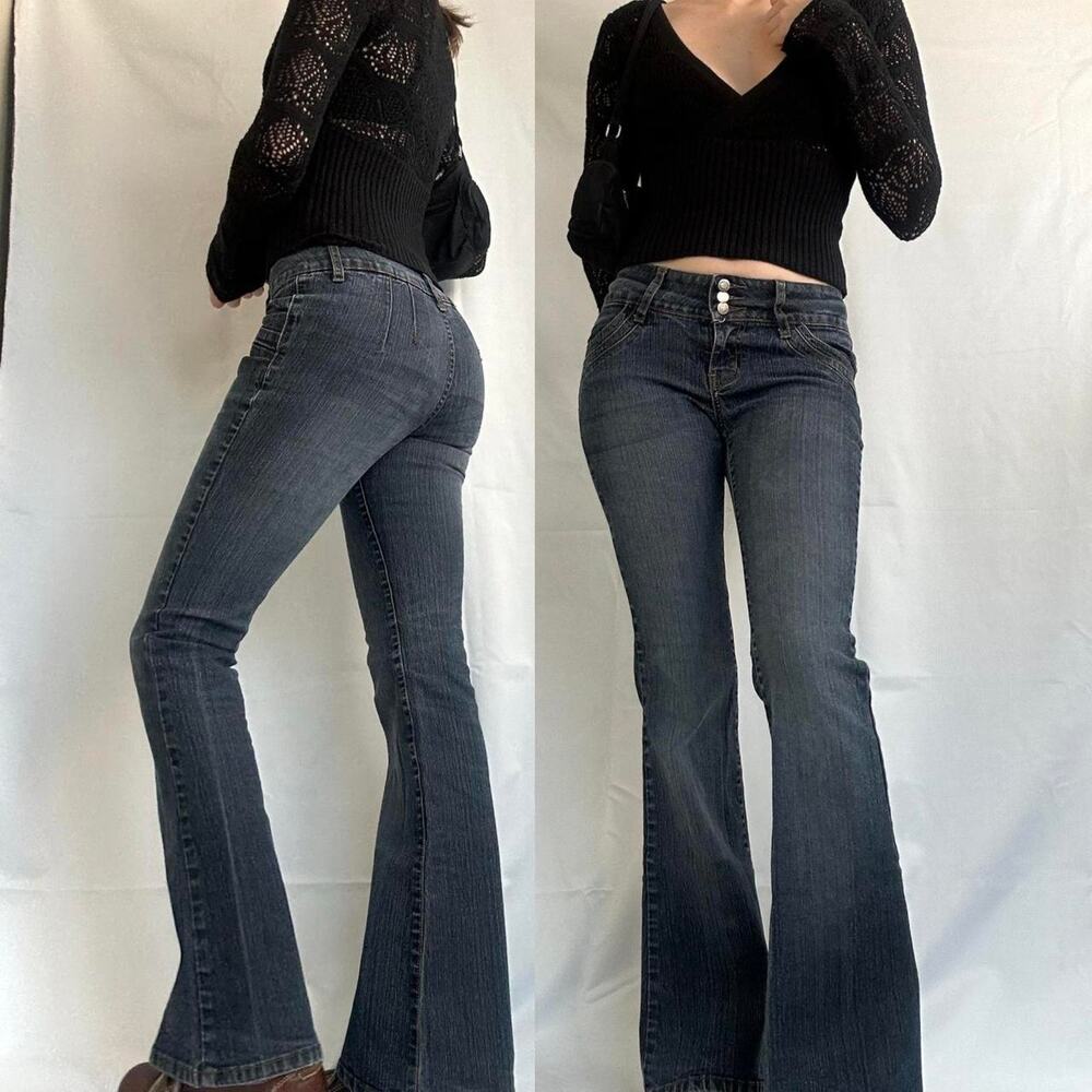 Vintage Y2K Zana Di Junior’s Size 5 Mid/Low Rise Gray Wash 2000s Flare Jeans